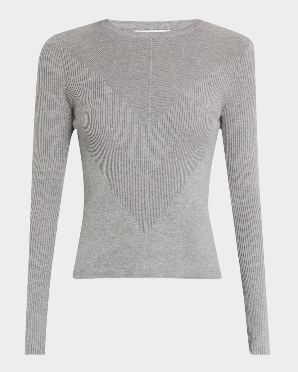 Chevron Ribbed Stretch Wool Sweater